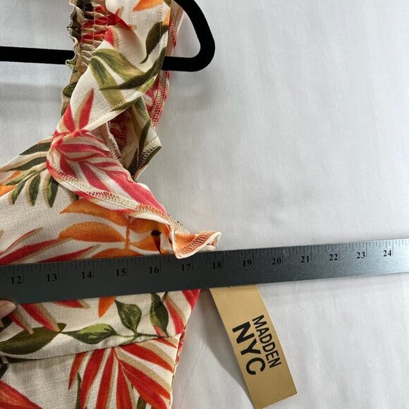 Madden NYC Dress Womens Sz L Juniors Flutter Sleeve Cut Out Boho Tropical Orange - Picture 11 of 13